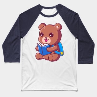 Cute School Brown Bear Reading Book Baseball T-Shirt